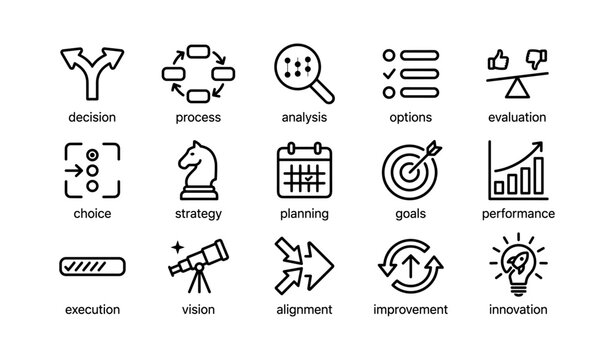 Business process and decision icons arranged in grid layout