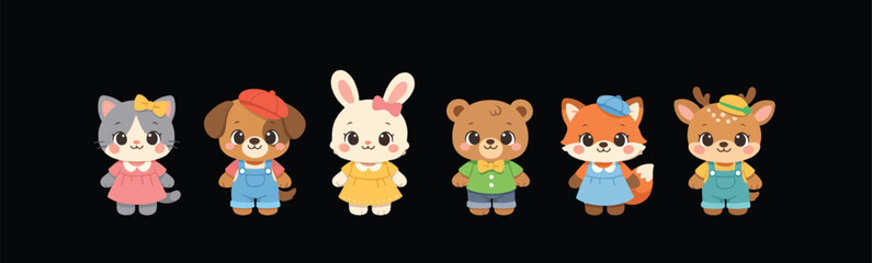 Obraz premium Cute children’s book vector illustration set, consistent character design 