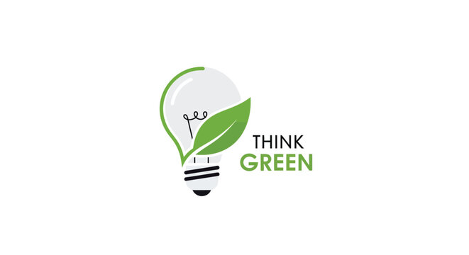 Green energy concept with leaf and lightbulb on Think Green logo