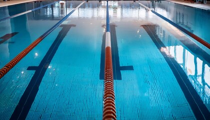 Fototapeta premium an empty indoor swimming pool with a lane marker and reflective water indoor pool