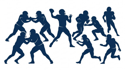 Fototapeta premium American Football Players Silhouettes in Action Poses Set