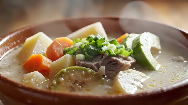 Hearty Beef Stew with Root Vegetables and Greens.