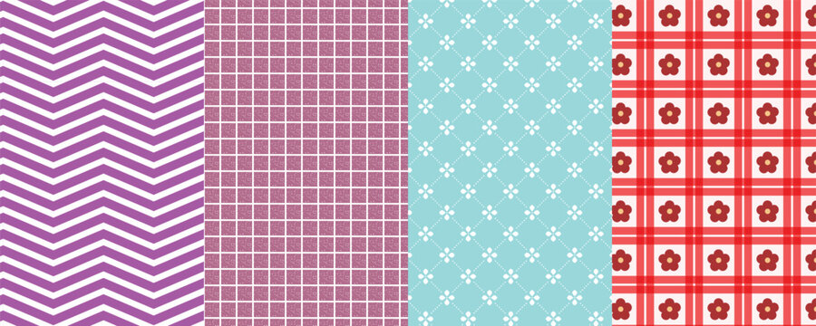 Set of seamless patterns chevron grid floral checkered vector backgrounds collection