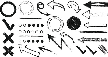 Black Grunge Vector Element Set with Hand Drawn Arrows and Circles © crea8ive