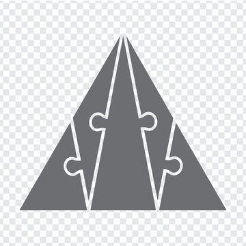Simple icon puzzle in gray. Simple icon triangle puzzle of the five different elements  on transparent background for your web site design, app, UI. EPS10.