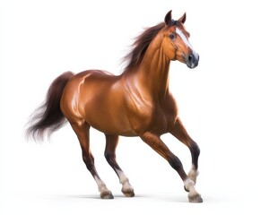 Obraz premium Majestic Chestnut Horse Galloping with Flowing Mane Against a Clean White Background