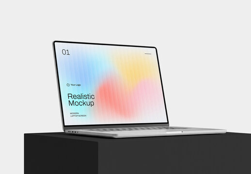 Isolated Perspective Laptop Mockup on Podium
