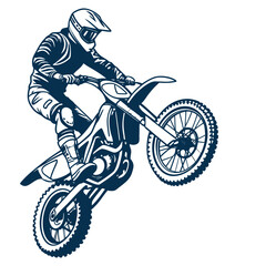 Naklejka premium Motocross rider in action on a dirt bike performing a jump
