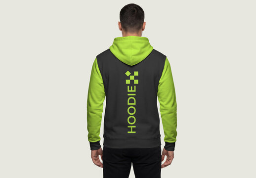 Back View of Male Model Wearing Hoodie Mockup