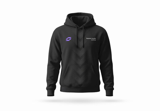 Realistic Black Hoodie Mockup on White Background