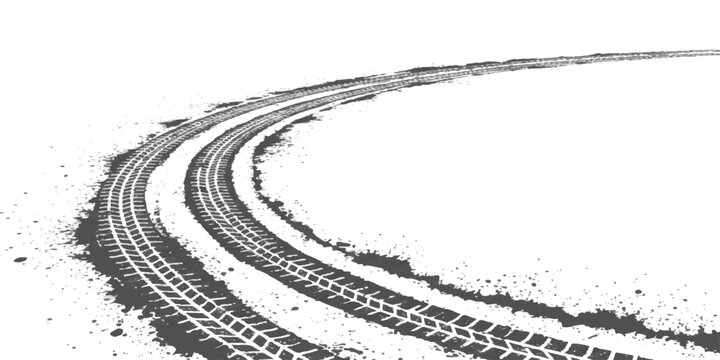 Black tire track marks curving on the ground