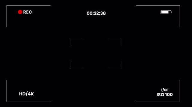 Video Camera Recorder Screen Overlay on Transparent Background with Alpha Channel HUD Interface Featuring Recording Timer ISO and Battery Status for Professional Filming 4k video