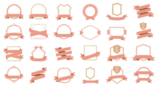 Set of Vintage Badge and Label Templates with Ribbons, Rose Gold and Pink