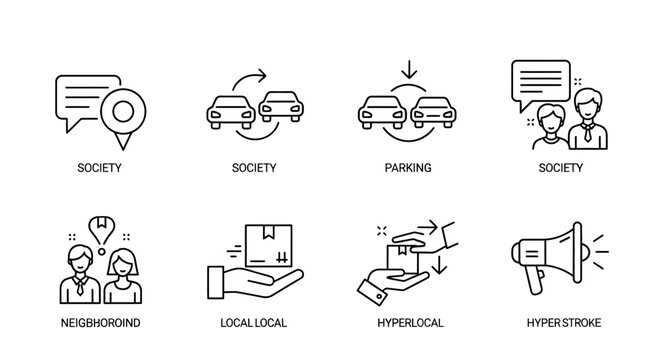 A collection of line icons representing societal concepts.