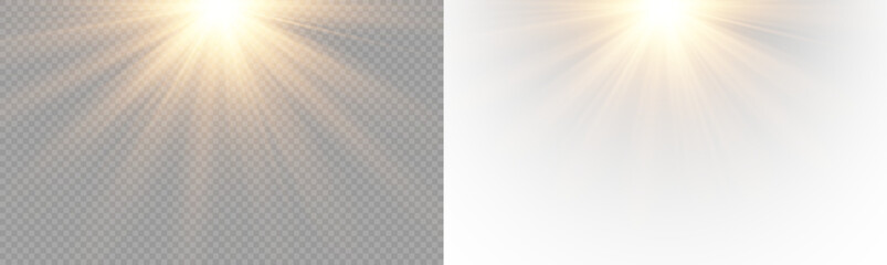 Obraz premium Sunshine light effect with smooth gradient glow and atmospheric brightness in PNG format. PNG sunlight rays isolated on transparent background.