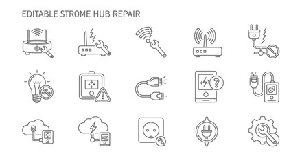 Fototapeta premium Editable strome hub repair icons set.