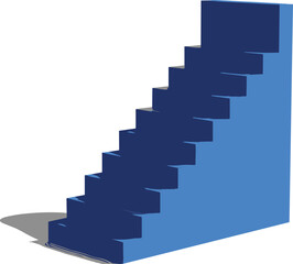 Fototapeta premium Abstract blue 3D staircase illustration with geometric steps, minimal architecture design concept showing ascending structure and shadow