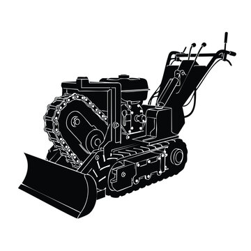 Silhouette mini dozer tractor with blade vector set bundle.