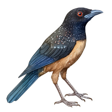Bowerbird, beautiful watercolor illustration with vivid colors and detailed vector style, isolated on a white background.