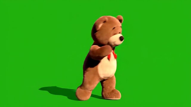 A brown teddy bear standing on green screen background