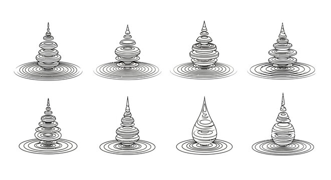 Collection of abstract metal sculptures on bases.