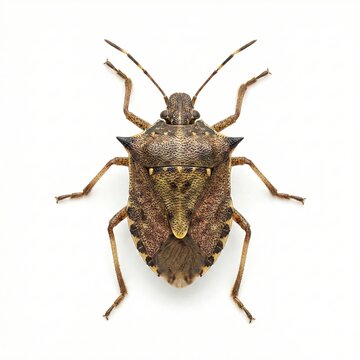 Brown shield bug insect isolated on a clean white background top view Generative AI