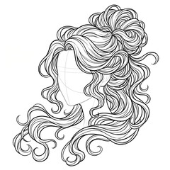 Fototapeta premium Hand drawn technical line art of a massive messy bun mermaid hair 3/4 view builder.