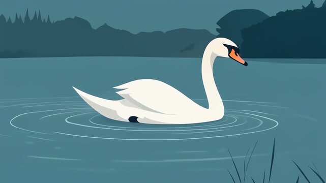 Elegant White Swan Floating on a Calm Lake Animation