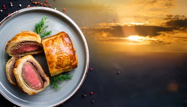 beef wellington top view copy space place for adding text or design