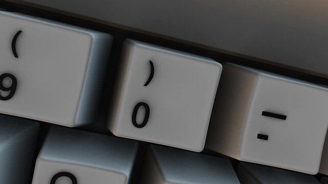 Slow Moving Close-up of 0 Number Key on 3D Computer Keyboard. Great for business presentations, online education, and workplace productivity videos.