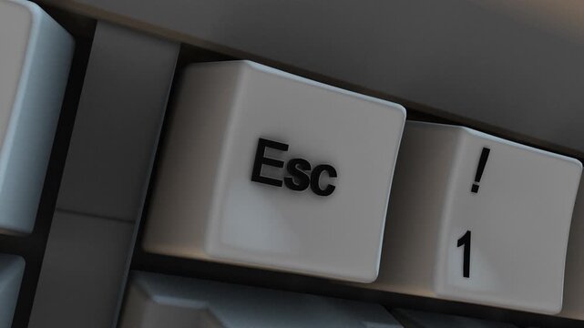 Slow Moving Close-up of Esc Escape Button Key on 3D Computer Keyboard. Great for business presentations, online education, and workplace productivity videos. Animation 4K.