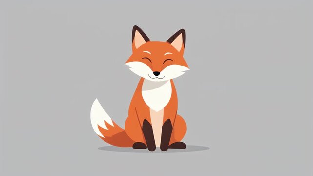 Cute Cartoon Fox Sitting and Wagging Tail Animation