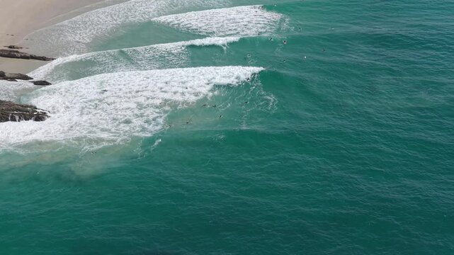 Surfers At Snapper Rocks In Coolangatta, Queensland, Australia - Drone Shot
