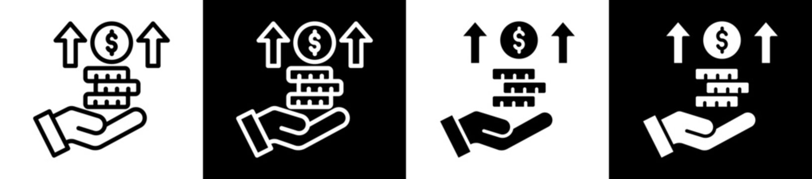 Net Income Icon Set In Black And White Filled Style Collection 