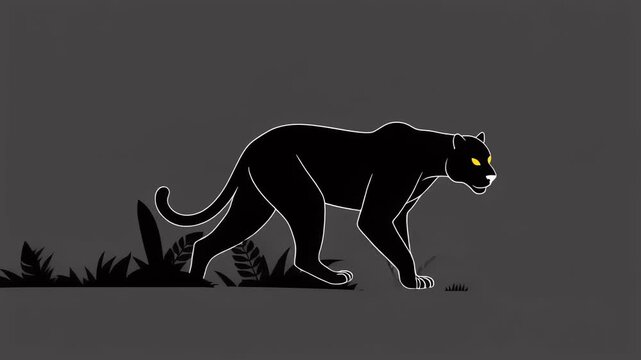 Black Panther Walking Through Dark Jungle Animation