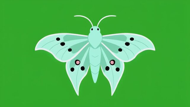 Stylized Blue Moth Animation Flapping Wings on Green Screen