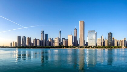 Fototapeta premium Panoramic city skyline reflecting on water (1)