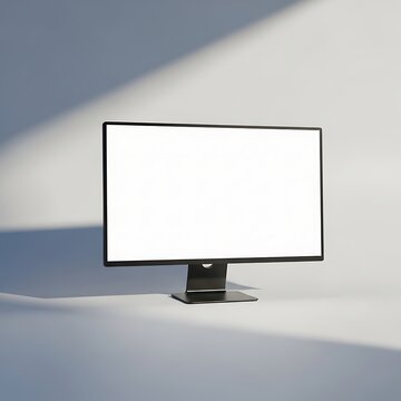 Computer monitor with blank screen on white surface in office interior