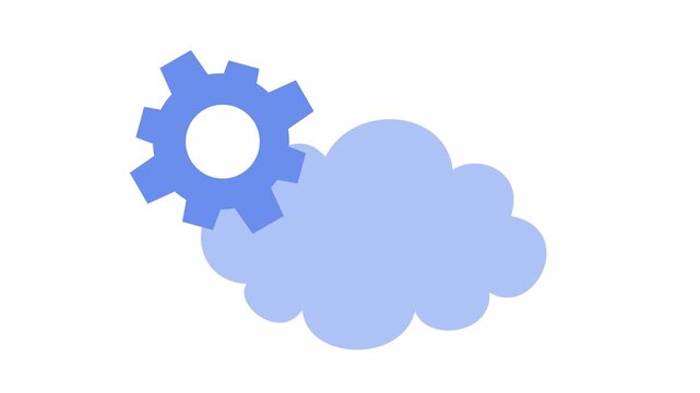 Cloud computing icon with gear wheel for system automation in the alpha channel. Flat design cloud setting and data processing technology concept in a cartoon animation for a server configuration sign