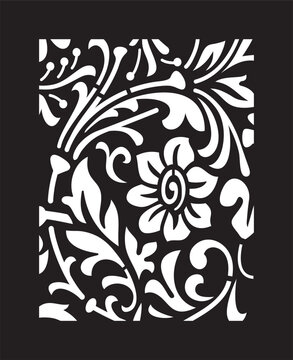 Ornamental Floral Stencil Pattern With Decorative laser cutting Style Swirls And Leaves
