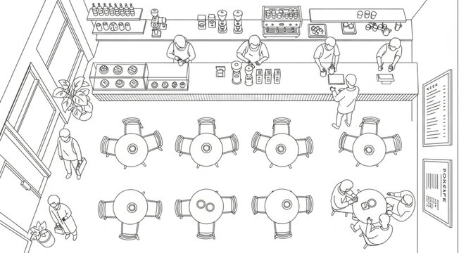Restaurant Floor Plan Layout With Tables And Chairs.