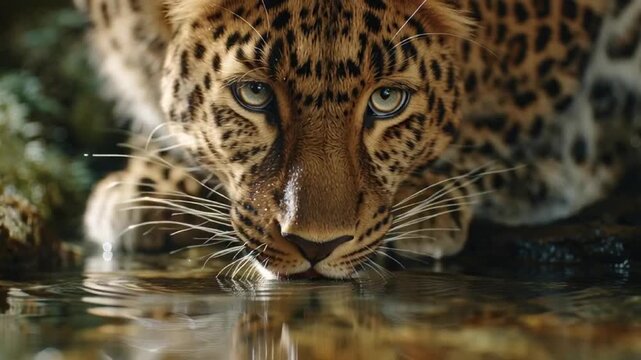 Leopard drinking from a river