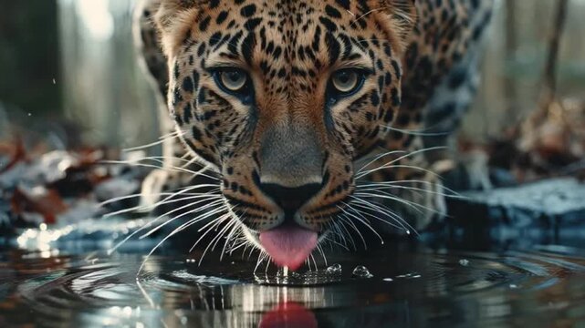 Leopard drinking from a river