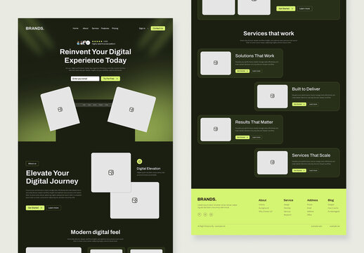 Modern Wireframe Landing Page UI Layout Design