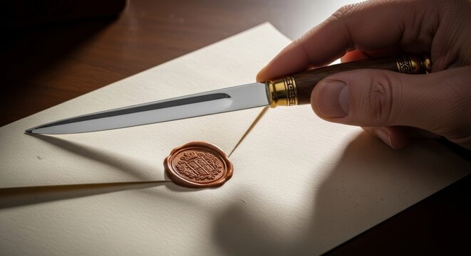 Hand Opening Sealed Letter with Vintage Letter Opener