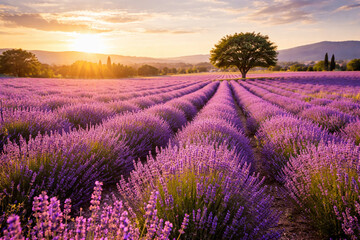 Obraz premium Stunning Lavender Field in Provence Sunlight