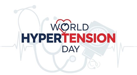 Naklejka premium A graphic design for World Hypertension Day with a stethoscope and heart rate line on a white background