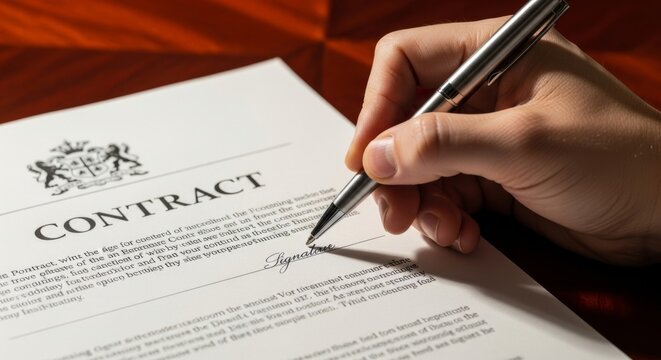 Hand Signing a Contract Document with a Silver Pen