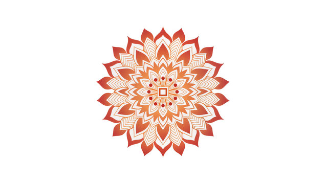 Circular orange red floral mandala pattern with geometric details