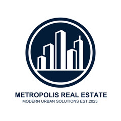 Fototapeta premium Urban Skyline Badge Logo – Cityscape Real Estate & Modern Brand Identity